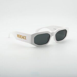 Versace VE4489U 314/87 Sunglasses White Rectangle Frame, Grey Lenses
